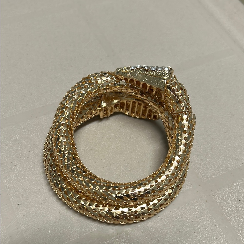 Gold tone and Silvery Serpent Bracelet with Sparkling Embellishments - Picture 7 of 12